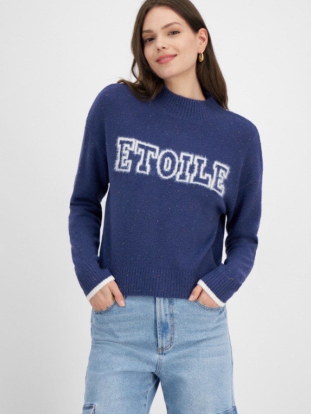 Hooked up by Iot Juniors' Etoile Eyelash Crewneck Sweater - Navy SIZE XL NWT